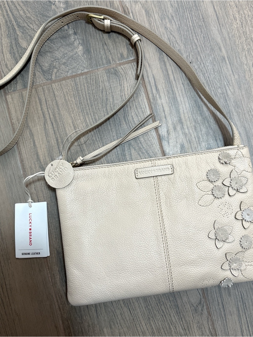 Lucky Brand Vanilla Genuine Leather Floral  Crossbody Bag NWT